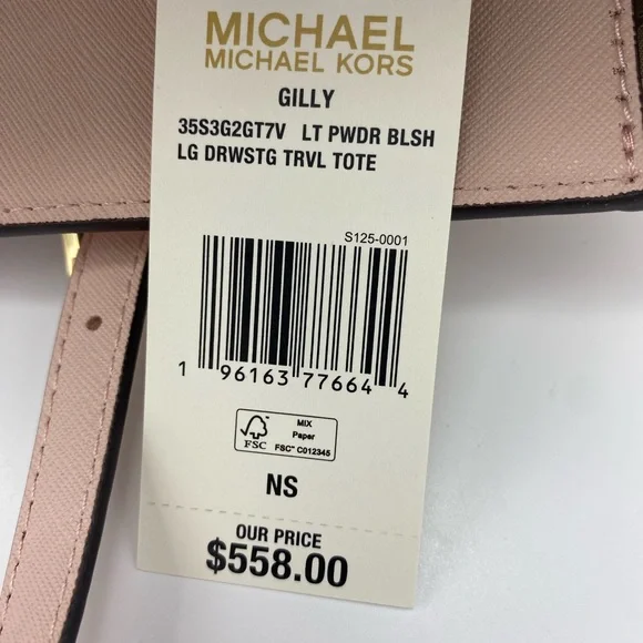 Michael Kors Gilly Large Drawstring Tote Carryall Travel Bag Light Powde…